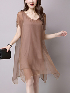 Brown Loose Double Layer Above Knee Shift Dress for Casual Party