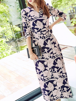 Colorful Slim Printed Band Maxi Floral V Neck Wrap Dress for Casual Party Evening Office