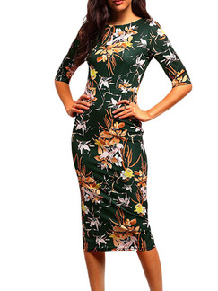 Colorful  Bodycon Printed Over-Hip Midi Floral Plus Size Dress for Party Evening Cocktail