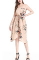 Beige Colorful Loose Printed Tube Band Knee Length Dress for Party Evening Cocktail