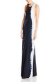 Navy Blue and White Slim Contrast Maxi Dress for Party Evening Cocktail