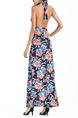 Colorful Slim Printed Furcal Maxi Halter Backless Floral Dress for Party Evening Cocktail