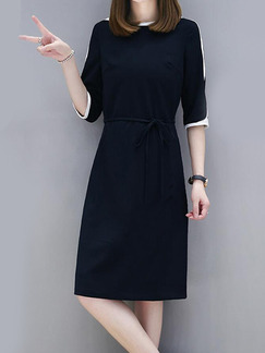 Blue Slim Contrast Linking Midi Dress for Casual Party Office