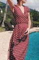 Red and White Polka Dot Slim Full Skirt Plus Size V Neck Asymmetrical Hem Plus Size Dress for Casual Party Beach