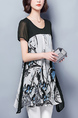 Black and Colorful Loose Plus Size Chiffon Printed Linking Above Knee Plus Size Shift Dress for Casual Party