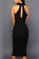 Black Slim Off-Shoulder Over-Hip Hang Neck Linking Bodycon Midi Dress for Party Evening Cocktail