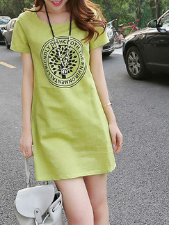 Green Slim Located Printing Above Knee Shift Dress for Casual Party