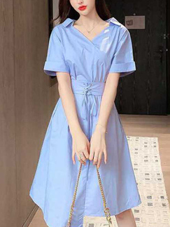 Blue Fit & Flare Knee Length Dress for Casual Party Evening