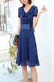 Blue Above Knee V Neck Fit & Flare Dress for Casual Party Office Evening