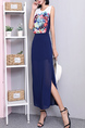White Blue Colorful Maxi Floral Dress for Party Evening Cocktail