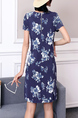 Blue and White Shift Above Knee Floral Dress for Casual Party Office