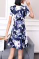 Blue Colorful Fit & Flare Floral Above Knee Dress for Casual Party Office