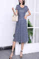 Blue and White Midi Polkadot Round Neck Fit & Flare Plus Size Dress for Casual Party Office