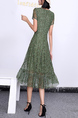 Green Midi Round Neck Fit & Flare Plus Size Dress for Casual Party Office
