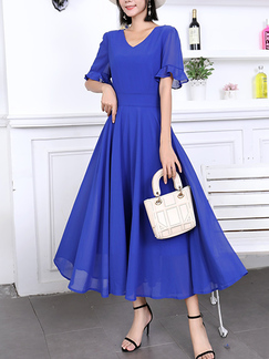 Blue Maxi V Neck Plus Size Dress for Party Evening Cocktail Bridesmaid