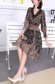 Brown and Black Fit & Flare Above Knee Lace Dress for Casual Party Office Evening