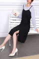 Black and Gray Shift Knee Length Plus Size Long Sleeve Dress for Casual Office Party