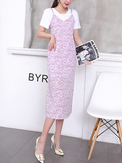Pink and White Sheath Midi Dress for Party Evening Cocktail