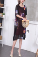 Black Colorful Shift Knee Length Dress for Casual Party Office