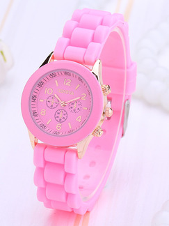 Pink Silicone Band Pin Buckle Quartz Watch