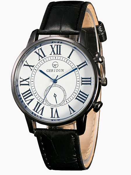 Black Leather Band Quartz Men Watch