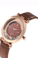 Brown Leather Band Rhinestone Quartz Watch