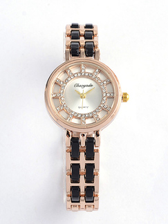 Black Plated Band Rhinestone Quartz Watch