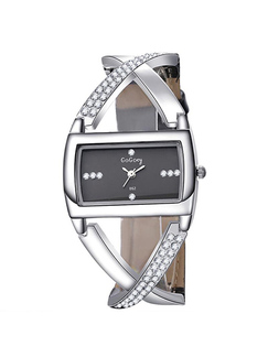 Silver Stainless Steel Band Rhinestone Quartz Watch
