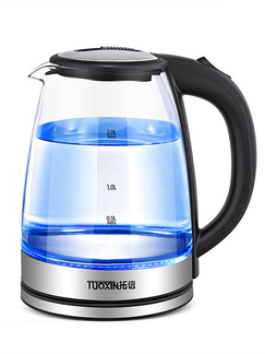 Electric Glass Kettle Silver and Black Large Capacity Stainless Steel Automatic Power Off Kettle Tea Maker Transparent