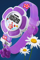Violet Leather Band Pin Buckle Flower Shaped Digital Watch