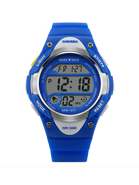 Blue Plastic Band Pin Buckle Digital Luminous Waterproof Alarm Clock Timing Calendar Watch