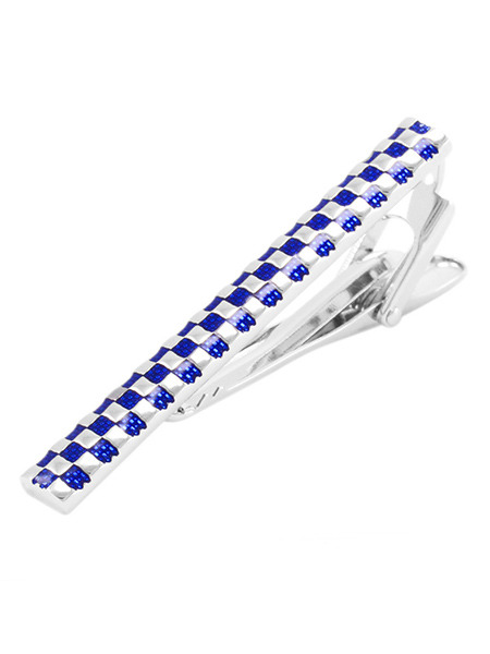Alloy Grid Silver and Blue Plated  Tie Clip