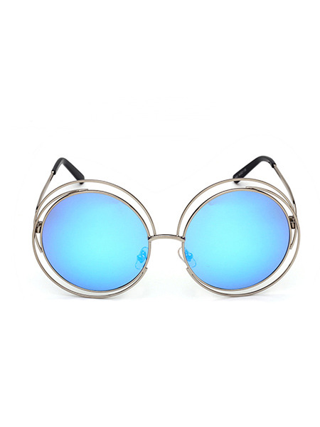 Blue Green and Purple Gradient Metal Round Mirror Men Sunglasses