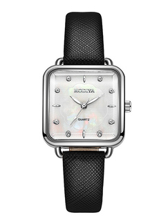 Black Leather Band Quartz Watch