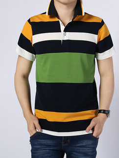 Colorful Knitted Polo Stripe Men Shirt for Casual