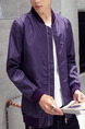 Purple Plus Size Jacket Stand Collar Zipper Ribbed Men Jacket for Casual