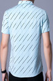 Sky Blue Plus Size Shirt Cardigan Stripe Slim Bottom Up Men Shirt for Casual Office