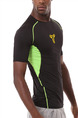 Black and Green Plus Size Contrast Sports Tight Quick Dry  Men Shirt for Casual Sports Fitness