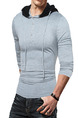 Grey and Black Plus Size Slim Hooded Drawstring Buttons Neck Long Sleeve Men Hoodie for Casual