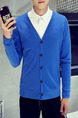 Blue Plus Size Slim Knitting V Neck Buttons Long Sleeve Men Cardigan for Casual