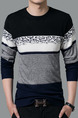 Blue Grey and White Plus Size Slim Knitting Contrast Round Neck  Men Sweater for Casual
