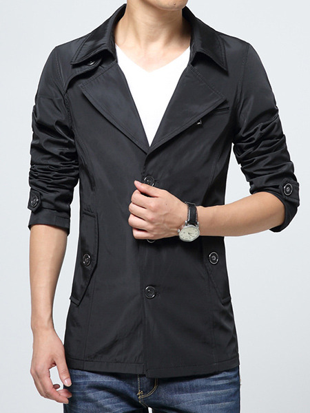 Black Plus Size Slim Lapel Buttons Pockets Long Sleeve Men Jacket for Casual