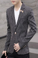 Black Plus Size Slim Stripe Lapel Button Pockets Long Sleeve Men Jacket for Casual Party