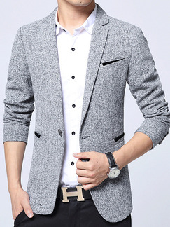 Grey Plus Size Slim Lapel Pockets Button Furcal Back Long Sleeve Men Suit for Office Party Evening