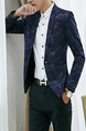 Blue Plus Size Slim Camouflage Lapel Pockets Button Long Sleeve Men Suit for Evening Office Party
