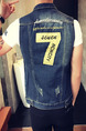 Blue Plus Size Slim Denim Holes Single-Breasted Pockets Embroidery  Men Vest for Casual