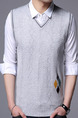 Grey Plus Size Slim V Neck Contrast Weaving Flowers Men Vest for Casual