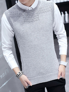 Grey Plus Size Slim Round Neck Weaving Flowers Men Vest for Casual