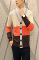 Colorful Plus Size Slim Contrast V Neck Single-Breasted Long Sleeve Men Cardigan for Casual
