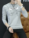 Grey Plus Size Slim Round Neck Letter Printed Located Printing Long Sleeve Men Sweater for Casual
